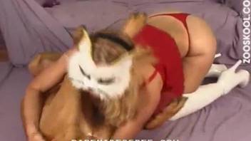 Awesome masked doll and trained dog fuck in homemade bestiality