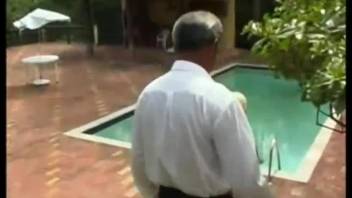 Creepy old man watches his dog fuck a Latina's ass