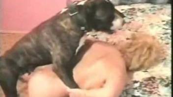 Hairy pussy MILF destroyed by a meaty dog cock