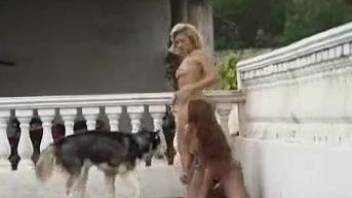 Two Latina babes enjoying outdoors anal with a hung dog