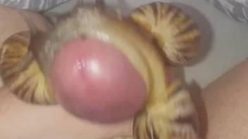 Aroused man jerks off with snails crawling on his dick