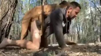Really horny guy getting fucked in the woods