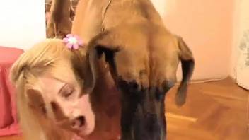 Nude blond unleashes her feral instincts in homemade bestiality webcam footage