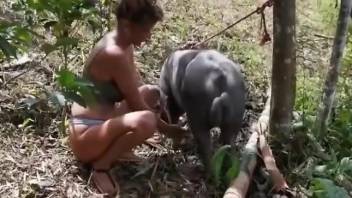 Aroused female makes out with an animal in sexy outdoor XXX