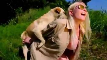 Hot blonde reveals her lust for animal cocks in outdoor xXX